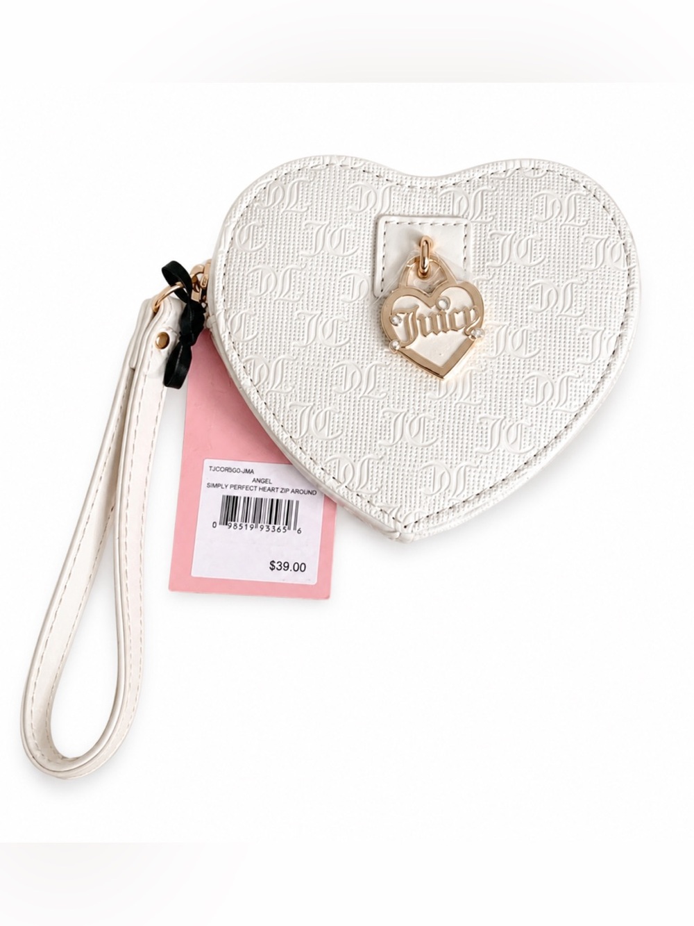 Juicy Couture Cream Heart Wristlet with Gold Heart Charm NWT